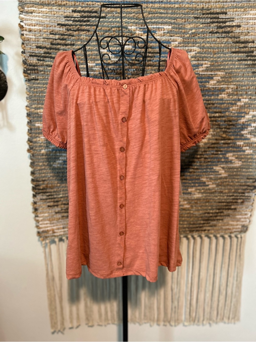 SO Rust Button-Front Off-Shoulder Top